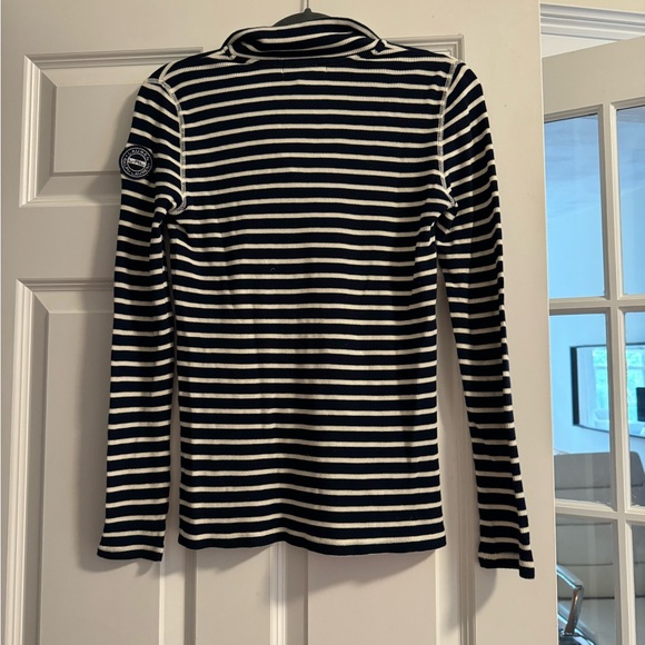 Ralph Lauren Active Navy and White Striped Quarter Zip Sweater, size Medium - Picture 2 of 4